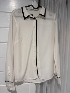 J. Crew Ivory Button-Down Shirt with Black Trim